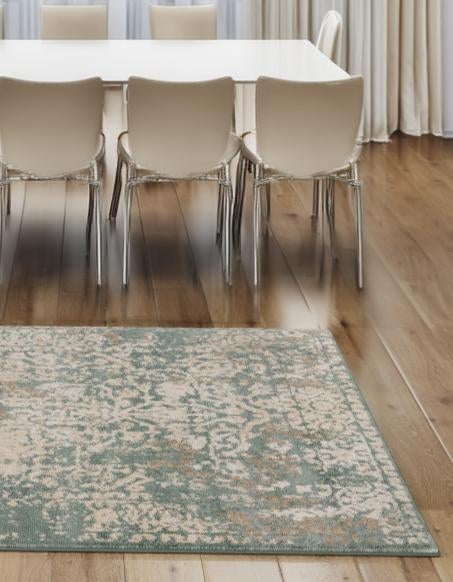 Green 8' x 8' Tuareg Square Area Rug Vintage Inspired Distressed Look Durable Easy Clean Carpet for Unique Home Interiors for Sale at Rug Engine
