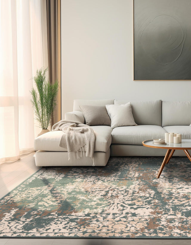 Green 8' x 8' Tuareg Square Area Rug Vintage Inspired Distressed Look Durable Easy Clean Carpet for Unique Home Interiors for Sale at Rug Engine