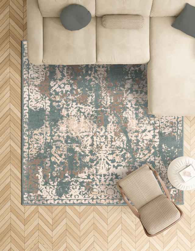 Green 8' x 8' Tuareg Square Area Rug Vintage Inspired Distressed Look Durable Easy Clean Carpet for Unique Home Interiors for Sale at Rug Engine