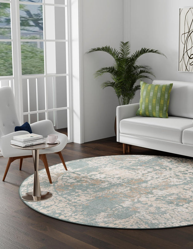 Green 8' x 8' Tuareg Round Area Rug Vintage Inspired Distressed Look Durable Easy Clean Carpet for Unique Home Interiors for Sale at Rug Engine