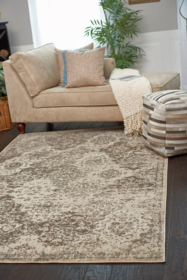 Beige 5' 1 x 8' Tuareg Rectangle Area Rug Vintage Inspired Distressed Look Durable Easy Clean Carpet for Unique Home Interiors for Sale at Rug Engine