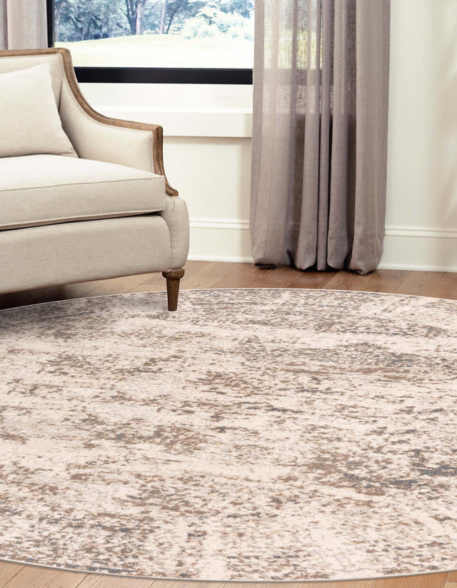 Cream 8' x 8' Tuareg Round Area Rug Vintage Inspired Distressed Look Durable Easy Clean Carpet for Unique Home Interiors for Sale at Rug Engine