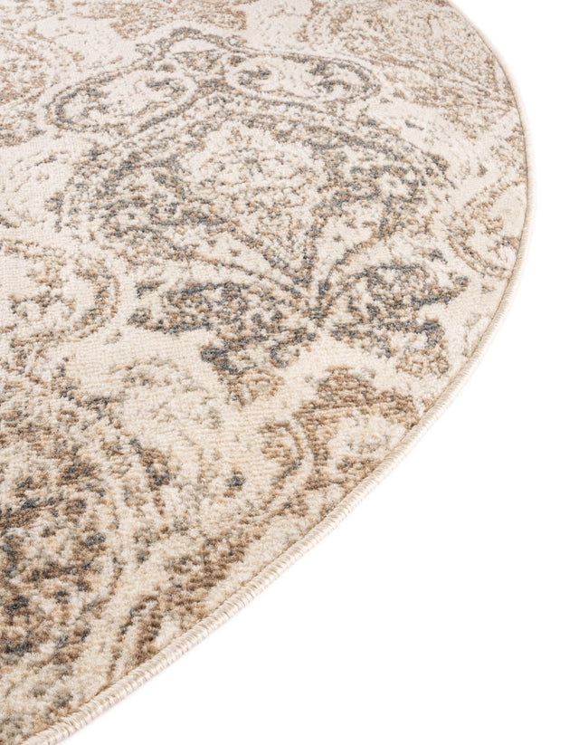 Beige 8' x 8' Tuareg Round Area Rug Vintage Inspired Distressed Look Durable Easy Clean Carpet for Unique Home Interiors for Sale at Rug Engine
