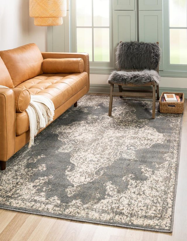 Gray 9' x 12' Tuareg Rectangle Area Rug Vintage Inspired Distressed Look Durable Easy Clean Carpet for Unique Home Interiors for Sale at Rug Engine