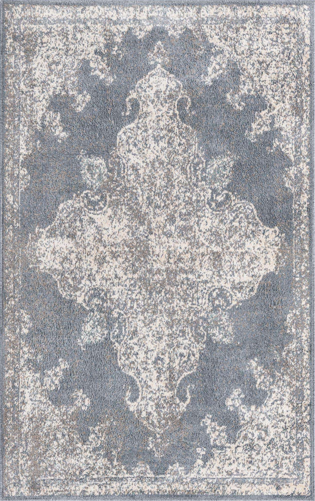Gray 5' x 8' Tuareg Rectangle Area Rug Vintage Inspired Distressed Look Durable Easy Clean Carpet for Unique Home Interiors for Sale at Rug Engine