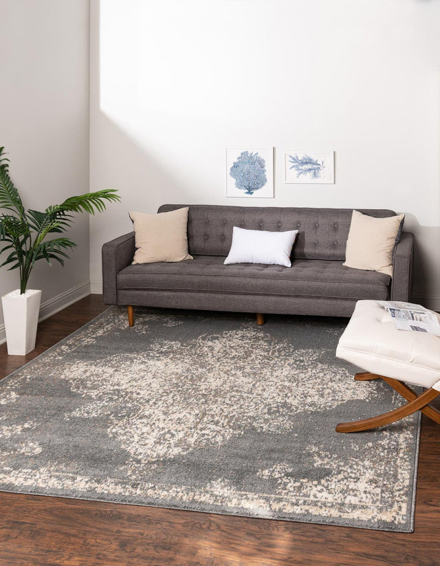 Gray 8' x 8' Tuareg Square Area Rug Vintage Inspired Distressed Look Durable Easy Clean Carpet for Unique Home Interiors for Sale at Rug Engine
