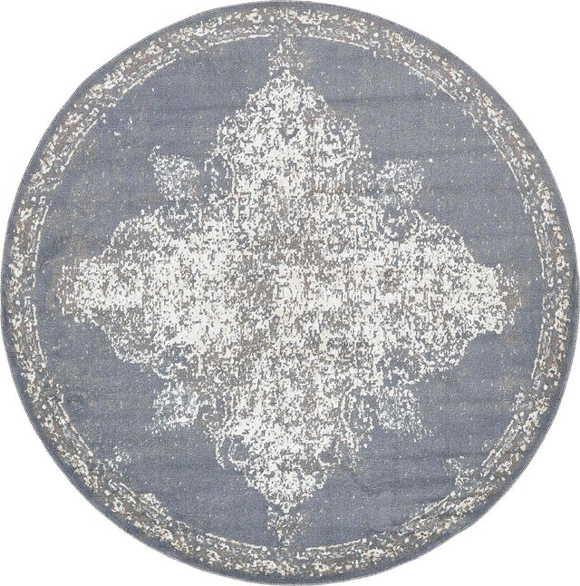 Gray 8' x 8' Tuareg Round Area Rug Vintage Inspired Distressed Look Durable Easy Clean Carpet for Unique Home Interiors for Sale at Rug Engine