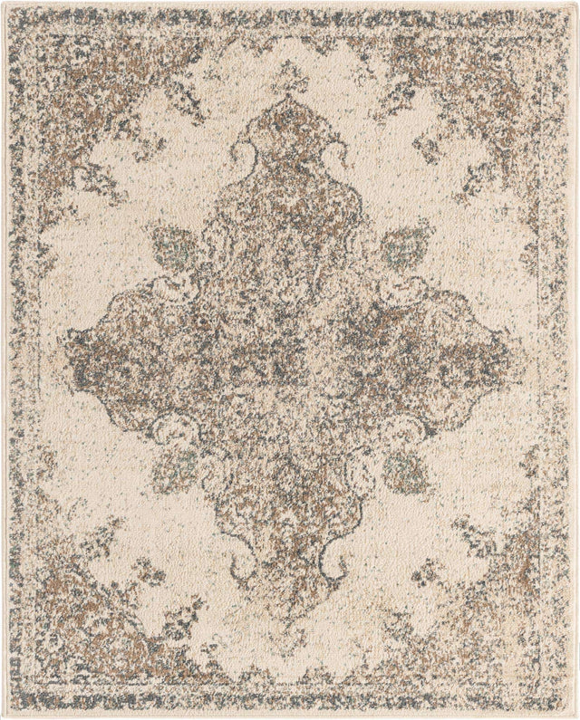 Cream 8' x 10' Tuareg Rectangle Area Rug Vintage Inspired Distressed Look Durable Easy Clean Carpet for Unique Home Interiors for Sale at Rug Engine