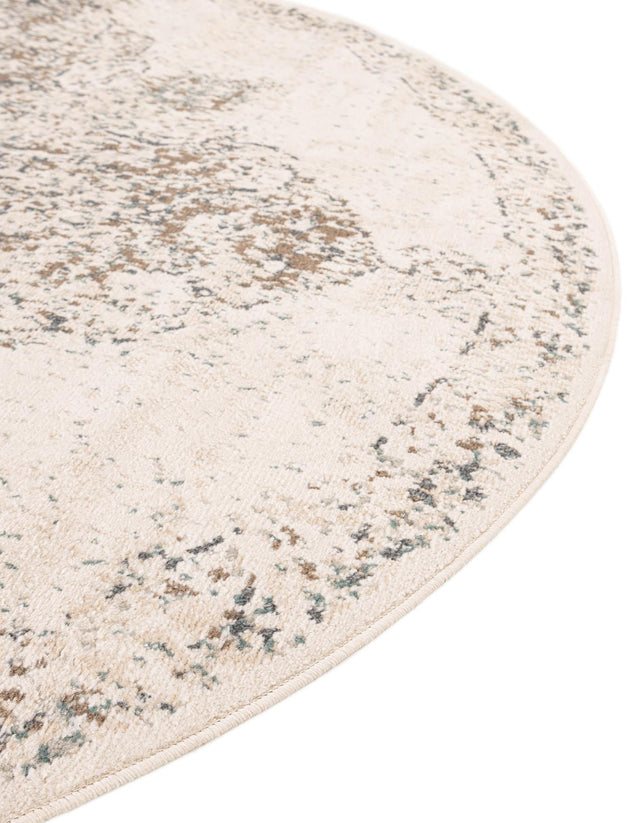 Cream 8' x 8' Tuareg Round Area Rug Vintage Inspired Distressed Look Durable Easy Clean Carpet for Unique Home Interiors for Sale at Rug Engine