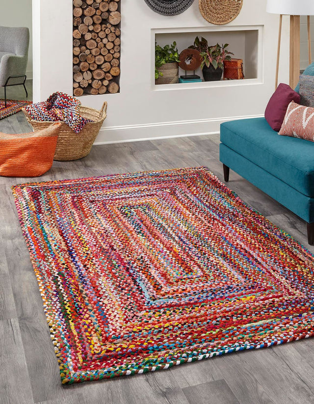Multicolor 6' 1 x 9' Braided Chindi Rectangle Area Rug 100% Cotton Hand Braided Natural Eco-Friendly Boho Style Modern Carpet for Living Rooms Dining Office Dorm for Sale at Rug Engine