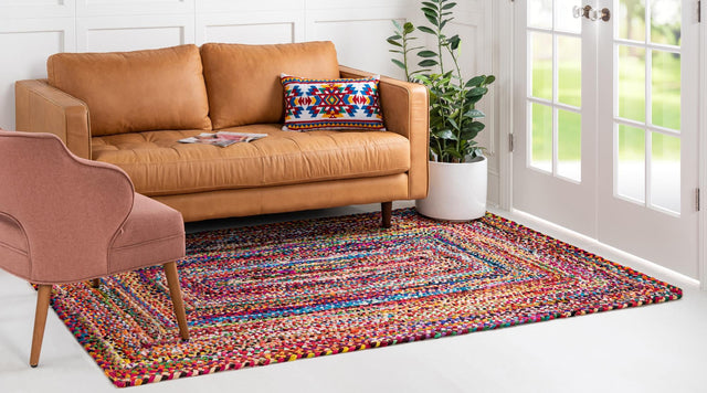Multicolor 9' x 12' 2 Braided Chindi Rectangle Area Rug 100% Cotton Hand Braided Natural Eco-Friendly Boho Style Modern Carpet for Living Rooms Dining Office Dorm for Sale at Rug Engine