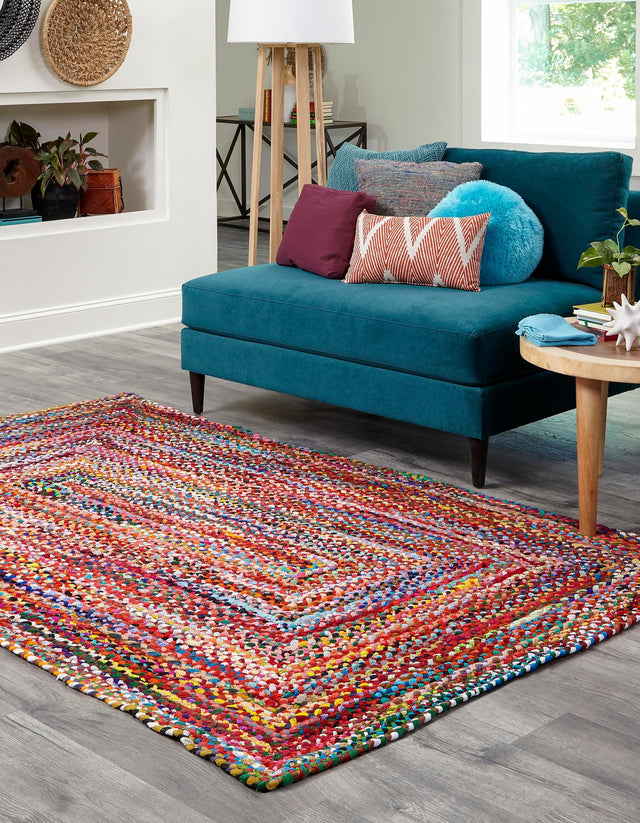 Multicolor 5' 1 x 8' Braided Chindi Rectangle Area Rug 100% Cotton Hand Braided Natural Eco-Friendly Boho Style Modern Carpet for Living Rooms Dining Office Dorm for Sale at Rug Engine