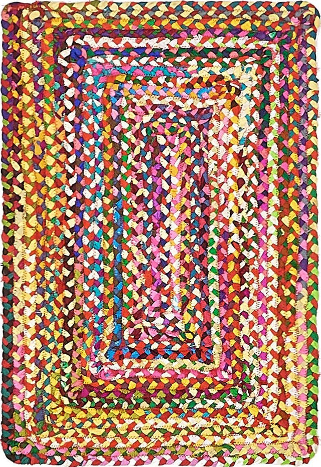 Multicolor 2' x 3' 1 Braided Chindi Rectangle Area Rug 100% Cotton Hand Braided Natural Eco-Friendly Boho Style Modern Carpet for Living Rooms Dining Office Dorm for Sale at Rug Engine