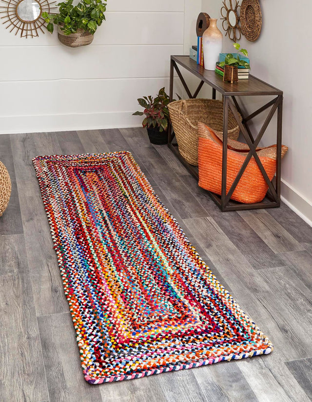 Multicolor 2' 7 x 10' Braided Chindi Runner Area Rug 100% Cotton Hand Braided Natural Eco-Friendly Boho Style Modern Carpet for Living Rooms Dining Office Dorm for Sale at Rug Engine