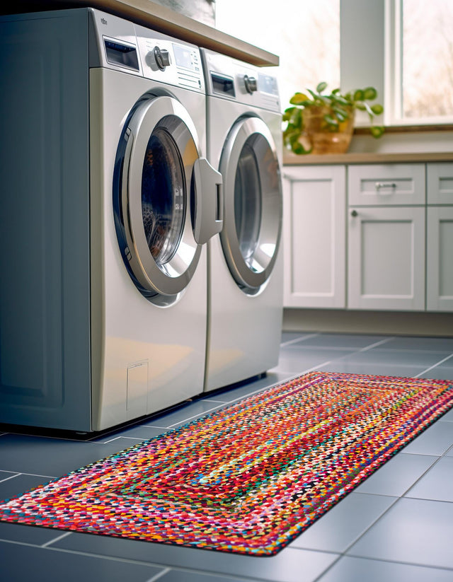 Multicolor 2' 7 x 6' 1 Braided Chindi Runner Area Rug 100% Cotton Hand Braided Natural Eco-Friendly Boho Style Modern Carpet for Living Rooms Dining Office Dorm for Sale at Rug Engine