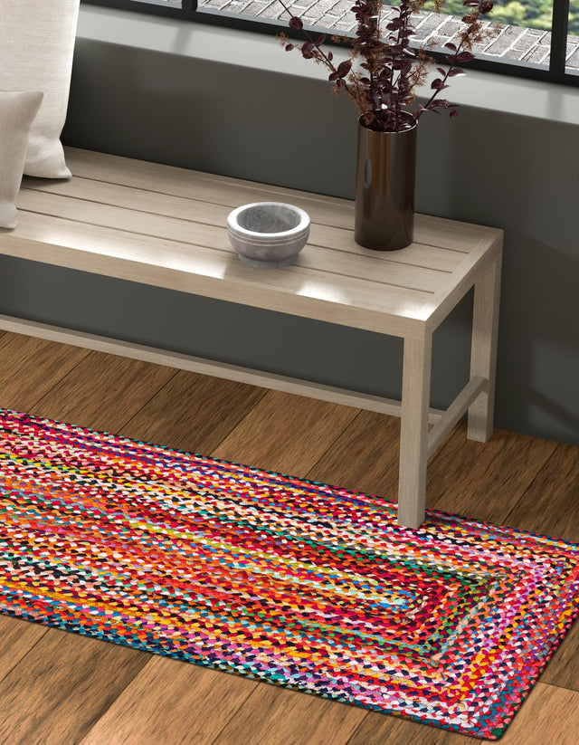 Multicolor 2' 7 x 6' 1 Braided Chindi Runner Area Rug 100% Cotton Hand Braided Natural Eco-Friendly Boho Style Modern Carpet for Living Rooms Dining Office Dorm for Sale at Rug Engine