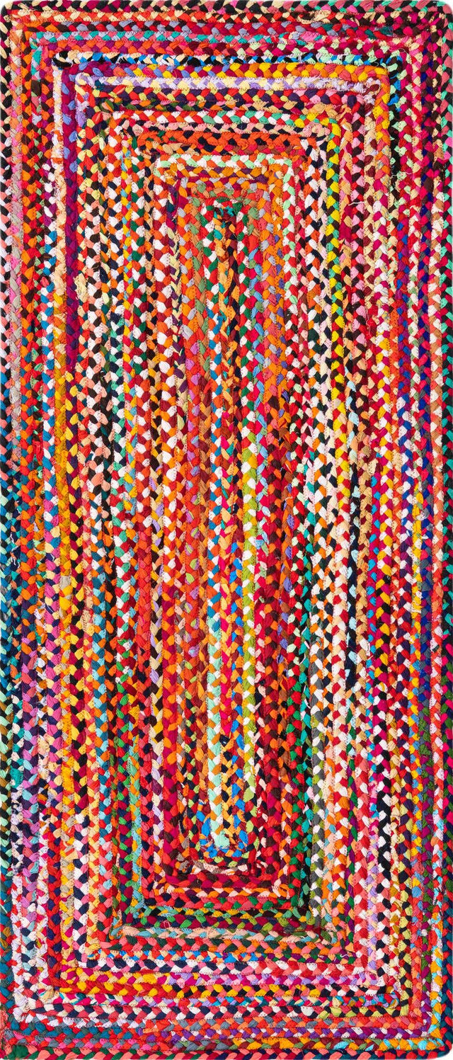 Multicolor 2' 7 x 6' 1 Braided Chindi Runner Area Rug 100% Cotton Hand Braided Natural Eco-Friendly Boho Style Modern Carpet for Living Rooms Dining Office Dorm for Sale at Rug Engine