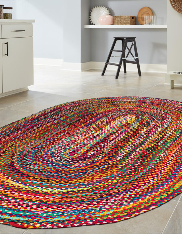 Multicolor 8' x 10' Braided Chindi Oval Area Rug 100% Cotton Hand Braided Natural Eco-Friendly Boho Style Modern Carpet for Living Rooms Dining Office Dorm for Sale at Rug Engine