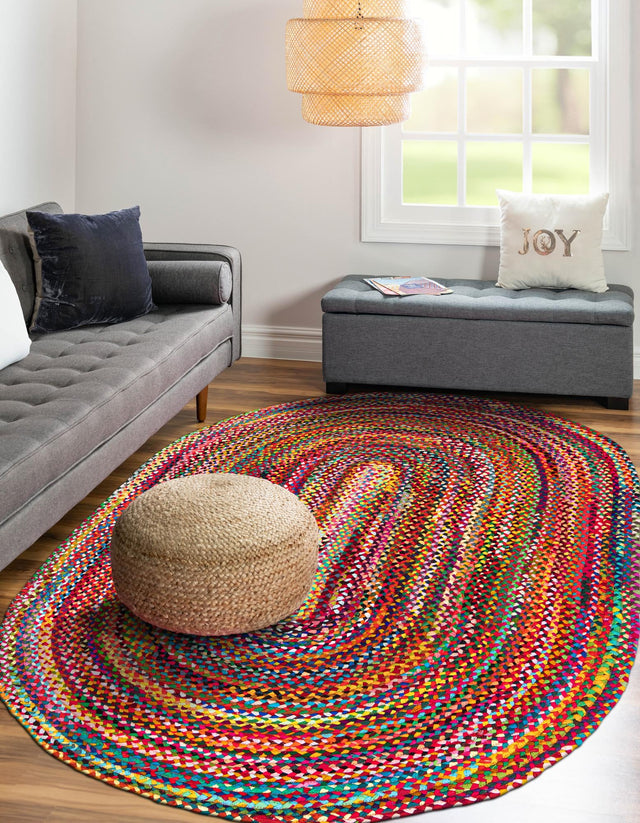 Multicolor 8' x 10' Braided Chindi Oval Area Rug 100% Cotton Hand Braided Natural Eco-Friendly Boho Style Modern Carpet for Living Rooms Dining Office Dorm for Sale at Rug Engine