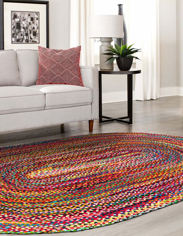 Multicolor 5' 1 x 8' Braided Chindi Oval Area Rug 100% Cotton Hand Braided Natural Eco-Friendly Boho Style Modern Carpet for Living Rooms Dining Office Dorm for Sale at Rug Engine