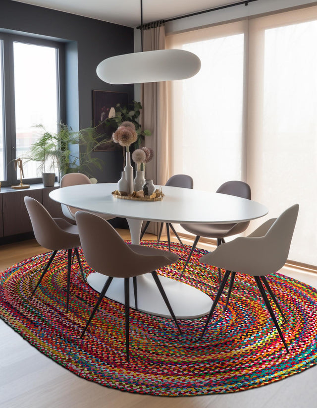 Multicolor 3' 3 x 5' 1 Braided Chindi Oval Area Rug 100% Cotton Hand Braided Natural Eco-Friendly Boho Style Modern Carpet for Living Rooms Dining Office Dorm for Sale at Rug Engine