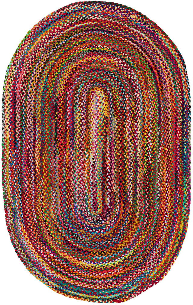 Multicolor 5' 1 x 8' Braided Chindi Oval Area Rug 100% Cotton Hand Braided Natural Eco-Friendly Boho Style Modern Carpet for Living Rooms Dining Office Dorm for Sale at Rug Engine