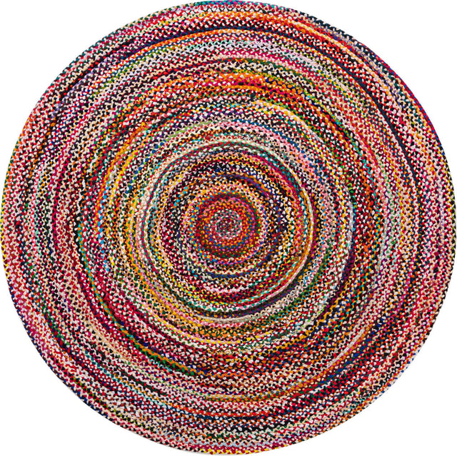 Multicolor 8' x 8' Braided Chindi Round Area Rug 100% Cotton Hand Braided Natural Eco-Friendly Boho Style Modern Carpet for Living Rooms Dining Office Dorm for Sale at Rug Engine