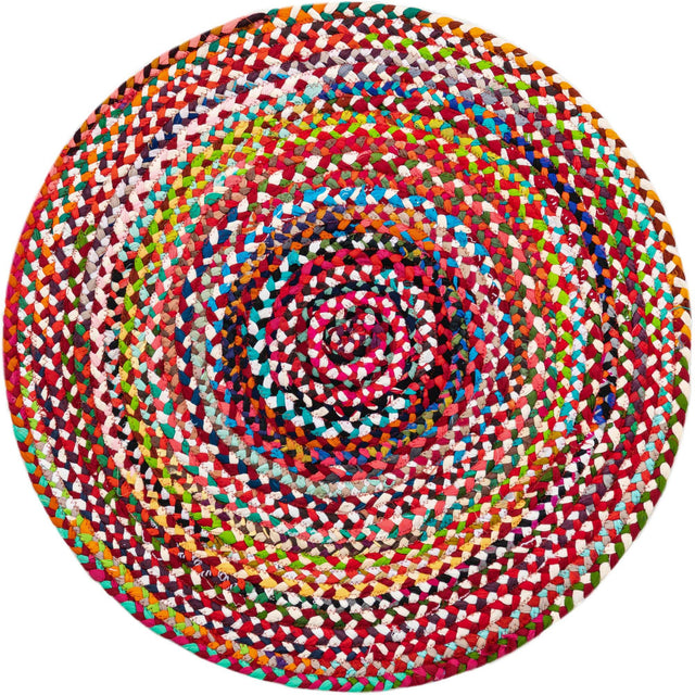 Multicolor 3' 3 x 3' 3 Braided Chindi Round Area Rug 100% Cotton Hand Braided Natural Eco-Friendly Boho Style Modern Carpet for Living Rooms Dining Office Dorm for Sale at Rug Engine