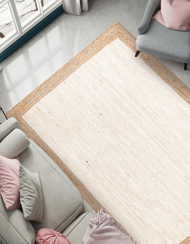 White 4' 1 x 6' 1 Braided Jute Rectangle Area Rug 100% Jute Hand Braided Natural Eco-Friendly Boho Style Carpet for Living Rooms Dining Office Space Dorms for Sale at Rug Engine