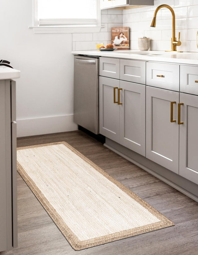 White 2' 7 x 6' 1 Braided Jute Runner Area Rug 100% Jute Hand Braided Natural Eco-Friendly Boho Style Carpet for Living Rooms Dining Office Space Dorms for Sale at Rug Engine
