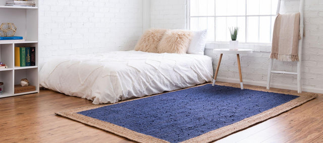 Navy Blue 9' x 12' 2 Braided Jute Rectangle Area Rug 100% Jute Hand Braided Natural Eco-Friendly Boho Style Carpet for Living Rooms Dining Office Space Dorms for Sale at Rug Engine