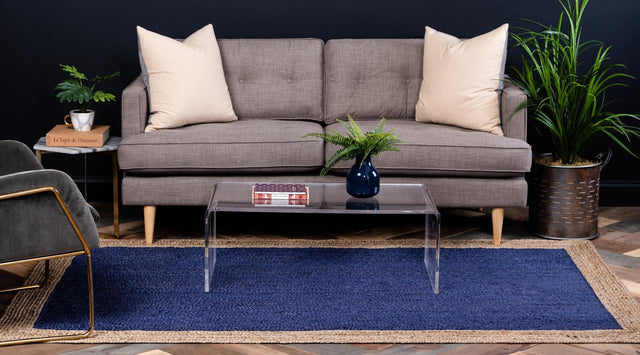 Navy Blue 9' x 12' 2 Braided Jute Rectangle Area Rug 100% Jute Hand Braided Natural Eco-Friendly Boho Style Carpet for Living Rooms Dining Office Space Dorms for Sale at Rug Engine