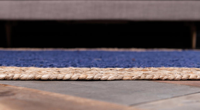 Navy Blue 6' 1 x 9' Braided Jute Rectangle Area Rug 100% Jute Hand Braided Natural Eco-Friendly Boho Style Carpet for Living Rooms Dining Office Space Dorms for Sale at Rug Engine