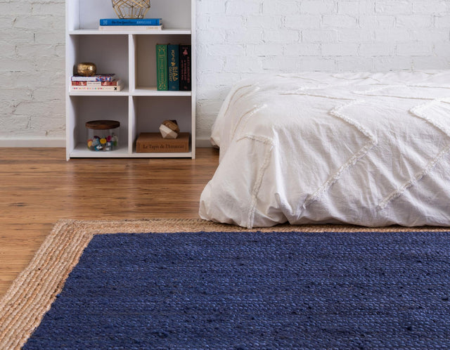 Navy Blue 8' x 10' Braided Jute Rectangle Area Rug 100% Jute Hand Braided Natural Eco-Friendly Boho Style Carpet for Living Rooms Dining Office Space Dorms for Sale at Rug Engine
