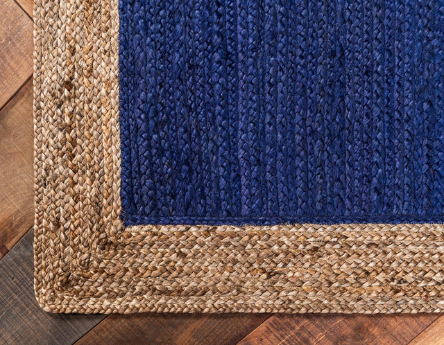 Navy Blue 4' 1 x 6' 1 Braided Jute Rectangle Area Rug 100% Jute Hand Braided Natural Eco-Friendly Boho Style Carpet for Living Rooms Dining Office Space Dorms for Sale at Rug Engine