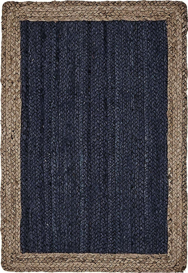 Navy Blue 2' x 3' 1 Braided Jute Rectangle Area Rug 100% Jute Hand Braided Natural Eco-Friendly Boho Style Carpet for Living Rooms Dining Office Space Dorms for Sale at Rug Engine