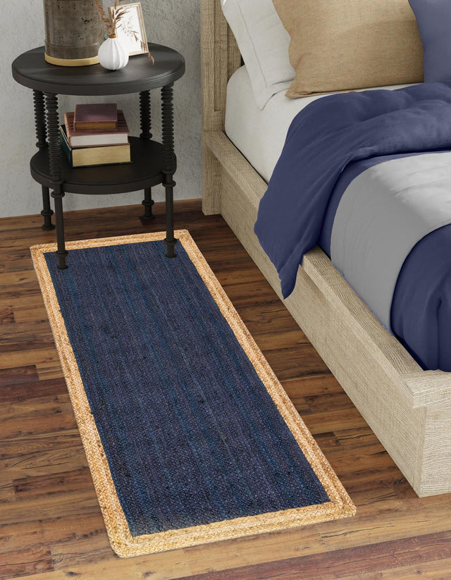 Navy Blue 2' 7 x 6' 1 Braided Jute Runner Area Rug 100% Jute Hand Braided Natural Eco-Friendly Boho Style Carpet for Living Rooms Dining Office Space Dorms for Sale at Rug Engine