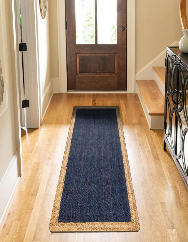Navy Blue 2' 7 x 6' 1 Braided Jute Runner Area Rug 100% Jute Hand Braided Natural Eco-Friendly Boho Style Carpet for Living Rooms Dining Office Space Dorms for Sale at Rug Engine