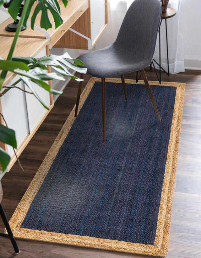 Navy Blue 2' 7 x 6' 1 Braided Jute Runner Area Rug 100% Jute Hand Braided Natural Eco-Friendly Boho Style Carpet for Living Rooms Dining Office Space Dorms for Sale at Rug Engine