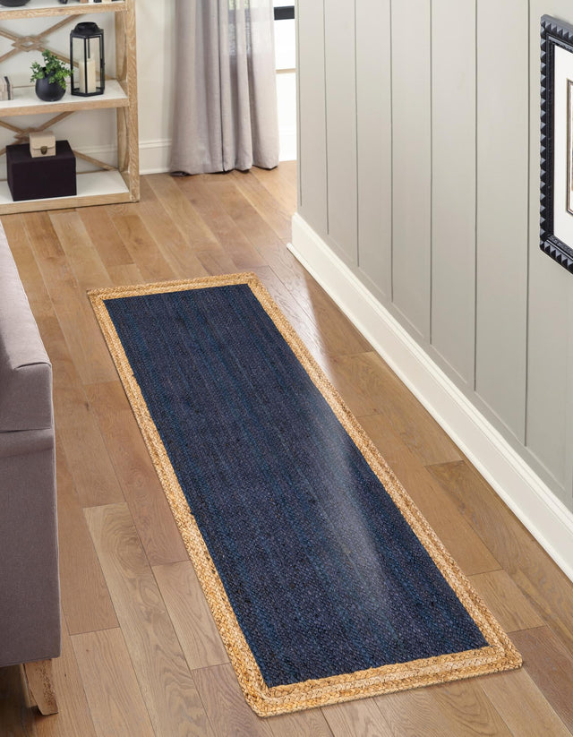 Navy Blue 2' 7 x 6' 1 Braided Jute Runner Area Rug 100% Jute Hand Braided Natural Eco-Friendly Boho Style Carpet for Living Rooms Dining Office Space Dorms for Sale at Rug Engine