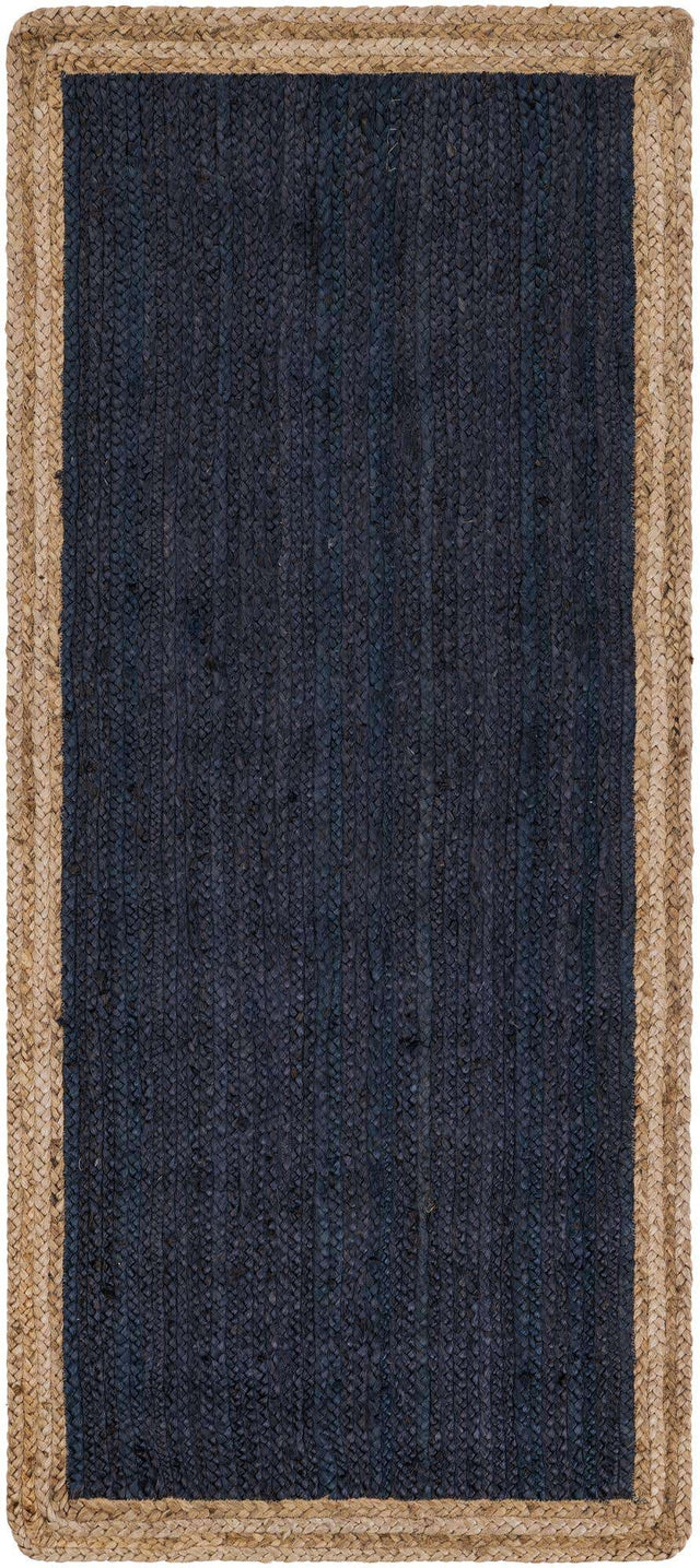Navy Blue 2' 7 x 6' 1 Braided Jute Runner Area Rug 100% Jute Hand Braided Natural Eco-Friendly Boho Style Carpet for Living Rooms Dining Office Space Dorms for Sale at Rug Engine