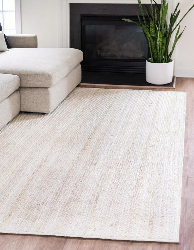 White 9' x 12' Braided Jute Rectangle Area Rug 100% Jute Hand Braided Natural Eco-Friendly Boho Style Carpet for Living Rooms Dining Office Space Dorms for Sale at Rug Engine