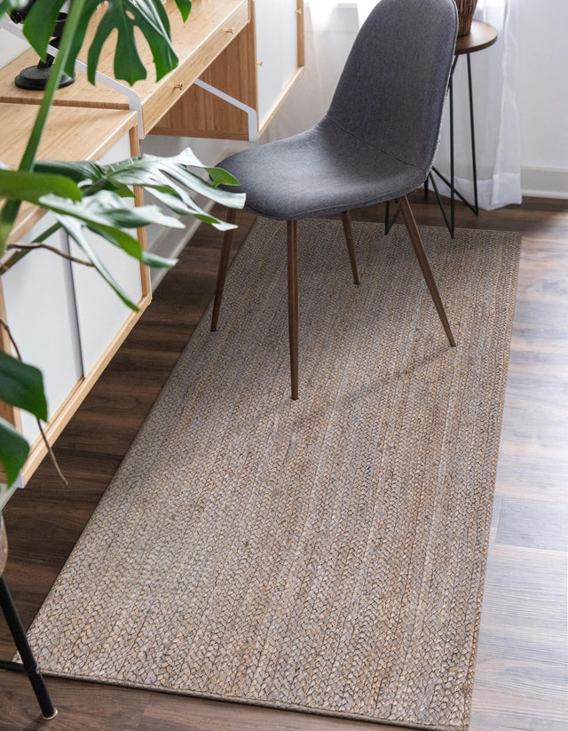 Gray 2' 7 x 6' 1 Braided Jute Runner Area Rug 100% Jute Hand Braided Natural Eco-Friendly Boho Style Carpet for Living Rooms Dining Office Space Dorms for Sale at Rug Engine