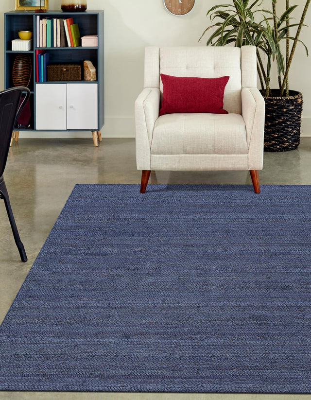 Navy Blue 7' 1 x 10' Braided Jute Rectangle Area Rug 100% Jute Hand Braided Natural Eco-Friendly Boho Style Carpet for Living Rooms Dining Office Space Dorms for Sale at Rug Engine