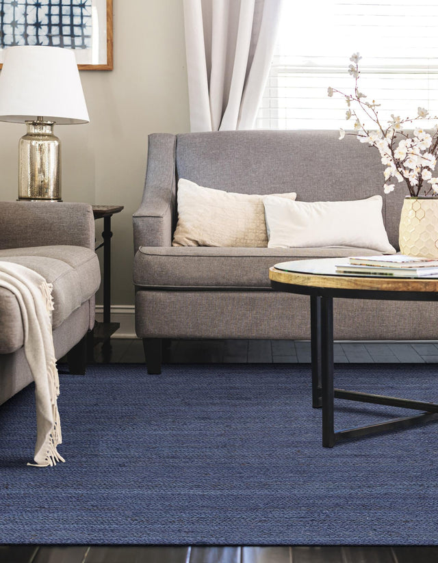 Navy Blue 5' 1 x 8' Braided Jute Rectangle Area Rug 100% Jute Hand Braided Natural Eco-Friendly Boho Style Carpet for Living Rooms Dining Office Space Dorms for Sale at Rug Engine