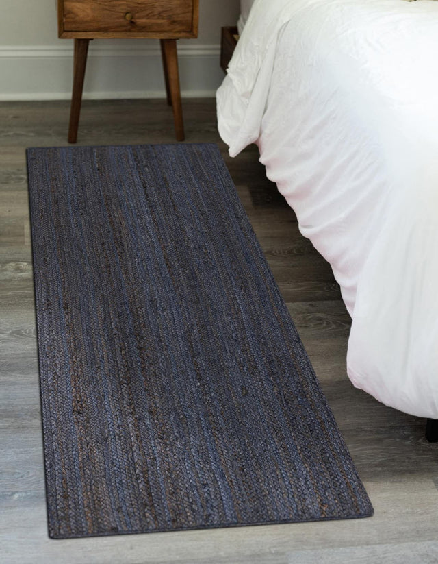 Navy Blue 2' 7 x 6' 1 Braided Jute Runner Area Rug 100% Jute Hand Braided Natural Eco-Friendly Boho Style Carpet for Living Rooms Dining Office Space Dorms for Sale at Rug Engine