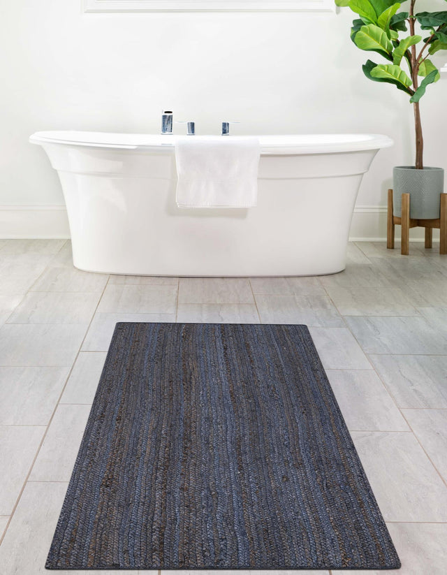 Navy Blue 2' 7 x 6' 1 Braided Jute Runner Area Rug 100% Jute Hand Braided Natural Eco-Friendly Boho Style Carpet for Living Rooms Dining Office Space Dorms for Sale at Rug Engine