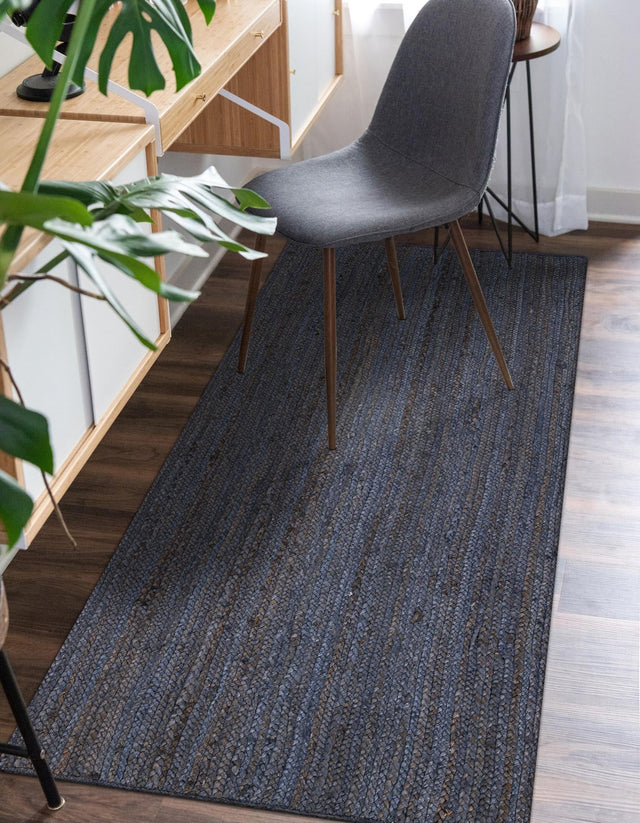 Navy Blue 2' 7 x 6' 1 Braided Jute Runner Area Rug 100% Jute Hand Braided Natural Eco-Friendly Boho Style Carpet for Living Rooms Dining Office Space Dorms for Sale at Rug Engine