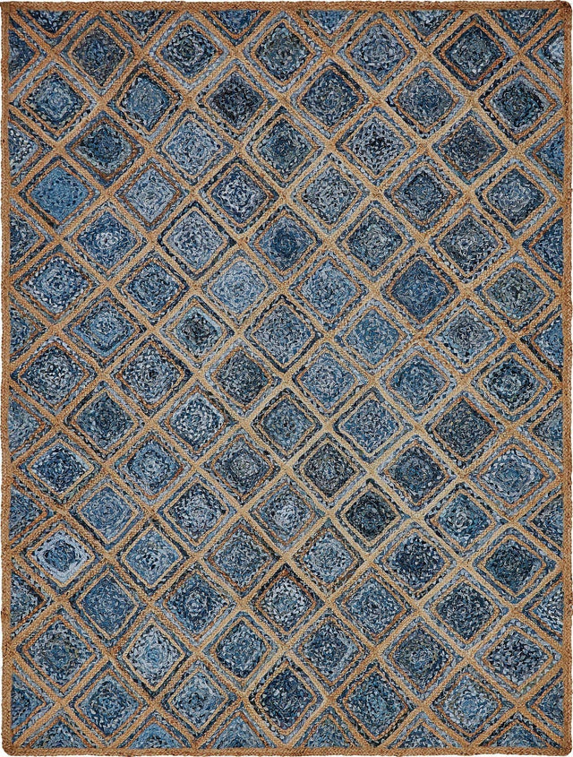 Blue 8' x 10' Braided Jute Rectangle Area Rug 100% Jute Hand Braided Natural Eco-Friendly Boho Style Carpet for Living Rooms Dining Office Space Dorms for Sale at Rug Engine