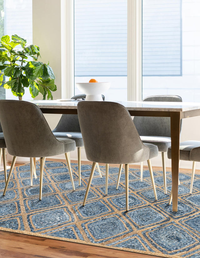 Blue 8' x 10' Braided Jute Rectangle Area Rug 100% Jute Hand Braided Natural Eco-Friendly Boho Style Carpet for Living Rooms Dining Office Space Dorms for Sale at Rug Engine